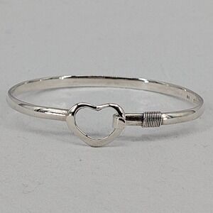 RA Sterling Silver Open Heart Hook Eye Bangle Bracelet 925 Heart Clasp 11g